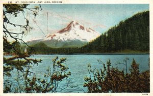 Vintage Postcard 1936 Mount Hood From Lost Lake Oregon Snow-capped Mountains