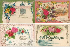 EMBOSSED with SILK GREETINGS 73 Vintage Postcards Pre-1920 (L4522)