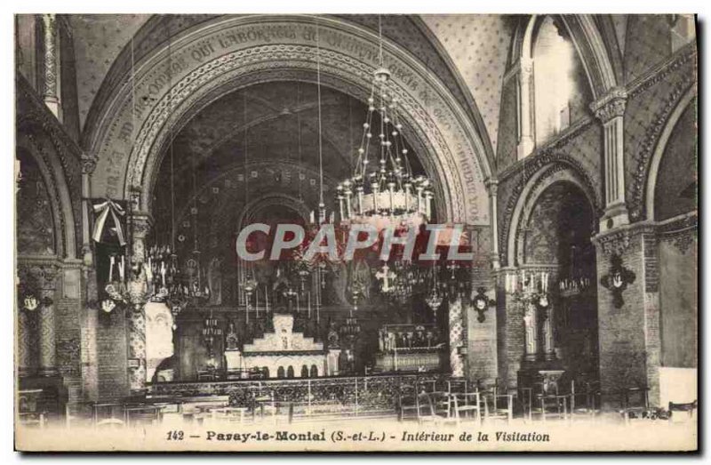 Old Postcard Paray Le Montal Interior Of The Visitation