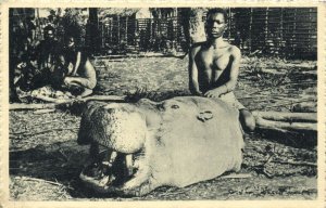 french congo, Native Hunter, Hippo Hippopotamus Head, Hunting (1920s) Mission