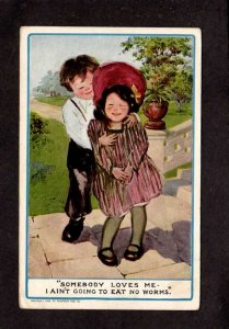 Boy Girl Somebody Loves Me, Eat No Worms Humor Comic Postcard 1912