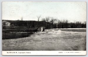 Logansport Indiana~Eel River Railroad Passes Dam~CU Williams 1911 Postcard
