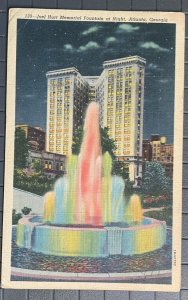 Vintage Postcard 1943 Joel Hurt Memorial Fountain Atlanta Georgia (GA)