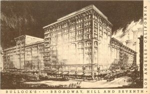 Mid-Century Advertising Art Postcard; Bullocks Department Store Los Angeles CA