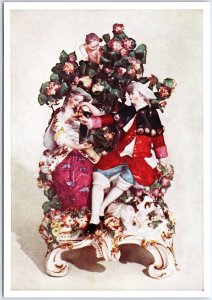 VINTAGE CONTINENTAL SIZE POSTCARD TWO LOVERS AS PILGRIMS CHELSEA PORCELAIN