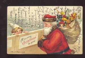 ARTIST SIGNED ELLEN CLAPSADDLE SANTA CLAUS VINTAGE CHRISTMAS POSTCARD MEXIA