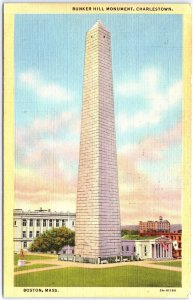 VINTAGE POSTCARD BUNKER HILL MONUMENT AT CHARLESTOWN BOSTON MASS 1943