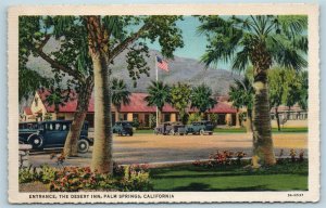 Postcard CA Palm Springs California Entrance The Desert Inn c1940s Linen B12