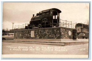 Alaska Postcard Moose Gooser Jr Man's Job Railroad c1930's RPPC Photo