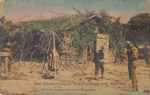 WW1 Era, Colorized, Real Photo, Camouflaged Quarters of the Marines Old Postcard