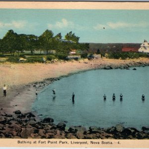 c1930s Liverpool NS Fort Point Park Bathing Beach Lighthouse Swimming Canada