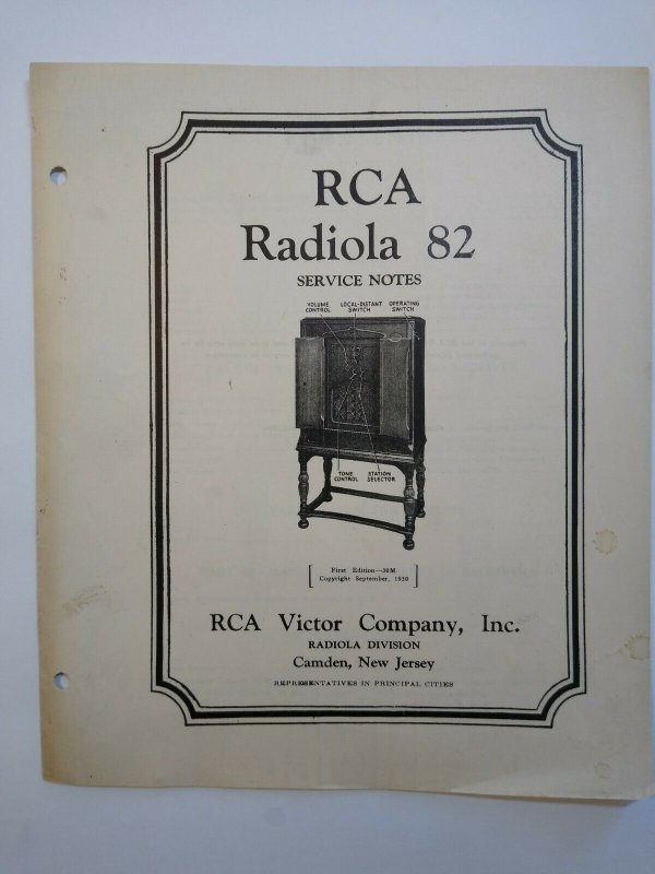 RCA Radiola 82 Vintage Original 1930 Service Notes Manual Radio Victor 12 Pages