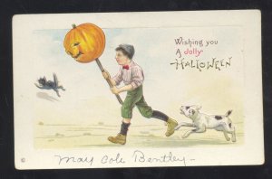 WISHING YOU A JOLLY HALLOWEEN STECHER SERIES 339A VINTAGE POSTCARD BLACK CAT