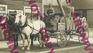 Fergus Falls MINNESOTA RPPC 1910 ADVERTISING Feed FLOUR DELIVERY WAGON OJ Fossen