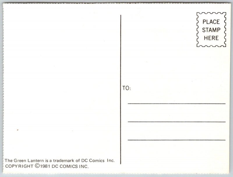 Green Lantern DC Comics 1981 Greetings Continental Postcard