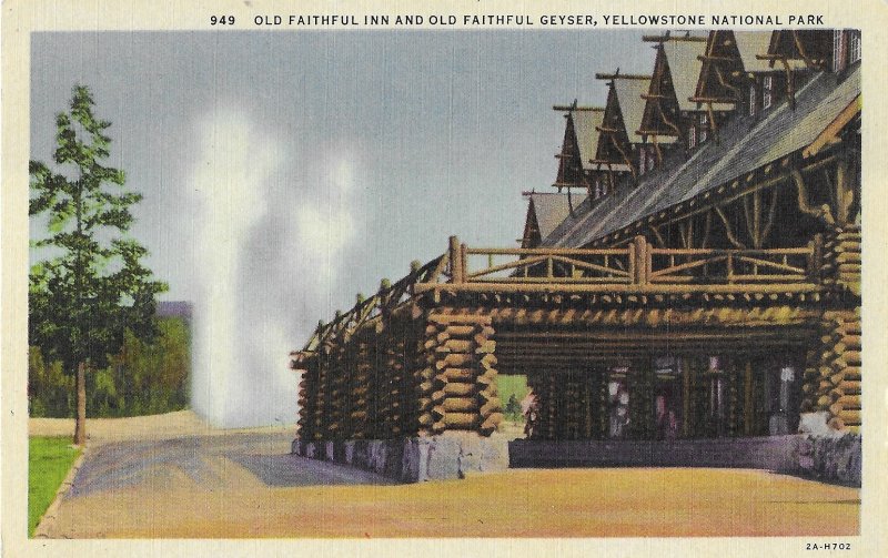 Old Faithful Geyser and Old Faithful Inn Yellowstone National Park Wyoming
