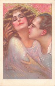 Love Romance Italian Couple Flirting Kissing Art vintage postcard B917