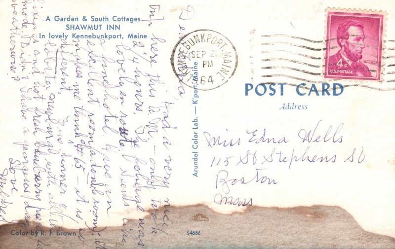 Vintage Postcard 1964 Garden & South Cottages Shawmut Inn Kennebunkport ME Maine