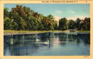 Elizabeth, NJ New Jersey  DUCKS & LAKE  Warinanco Park  ca1940's Linen Postcard