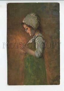 443942 KAULBACH Dangerous game KID Girl w/ Fire Vintage postcard