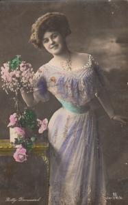 Glamour actress Betty Darmand purple dress early tinted postcard