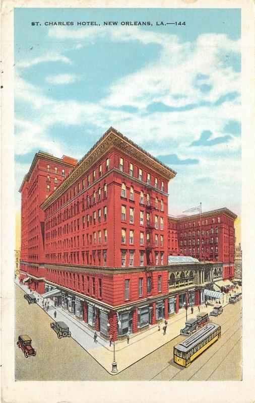New Orleans Louisiana 1920s Postcard St. Charles Hotel Pralines Ad on Back