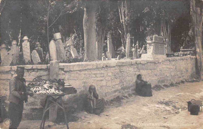 Constantinople Turkey Cemetery and Street Vendor Real Photo Postcard AA49222