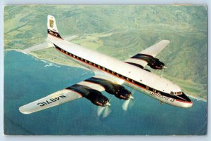 1955 Delta C & S Air Lines Golden Crown DC-7 Airplane Dallas TX Vintage Postcard
