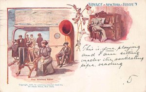NEW YORK TO EUROPE SHIP VOYAGE FINE WEATHER & PIANO POSTCARD 1904