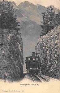 Brunigbahn Incline Railroad Train Engine in Cutting Switzerland 1905c postcard