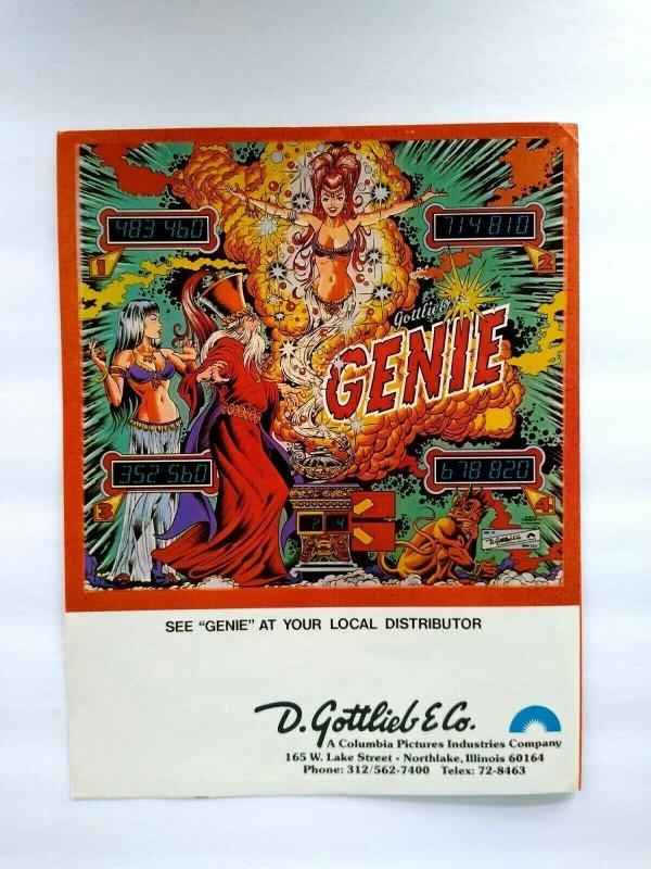 Genie Pinball Machine FLYER Original Gottlieb 1979 Arabian Magic Sexy Women Art