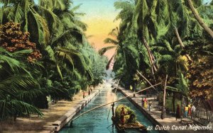 Vintage Postcard Dutch Canal Transportation Route Negombo Sri Lanka