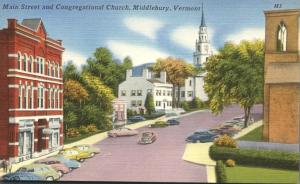 Main Street and Congregational Church - Middlebury VT, Vermont - Linen