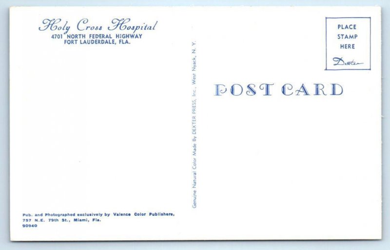 FORT LAUDERDALE, Florida FL ~ HOLY CROSS HOSPITAL ca 1950s  Postcard