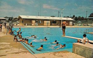 CHILLICOTHE, MO Missouri  SIMPSON PARK POOL~Swimmers  ROADSIDE  Chrome Postcard