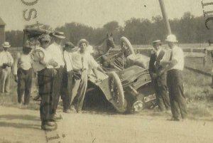 Colby WISCONSIN RPPC c1910 CAR ACCIDENT Roll Over nr Abbotsford Spencer Owen 