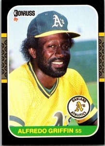 1987 Donruss Baseball Card Alfredo Griffin Oakland Athletics sk20474