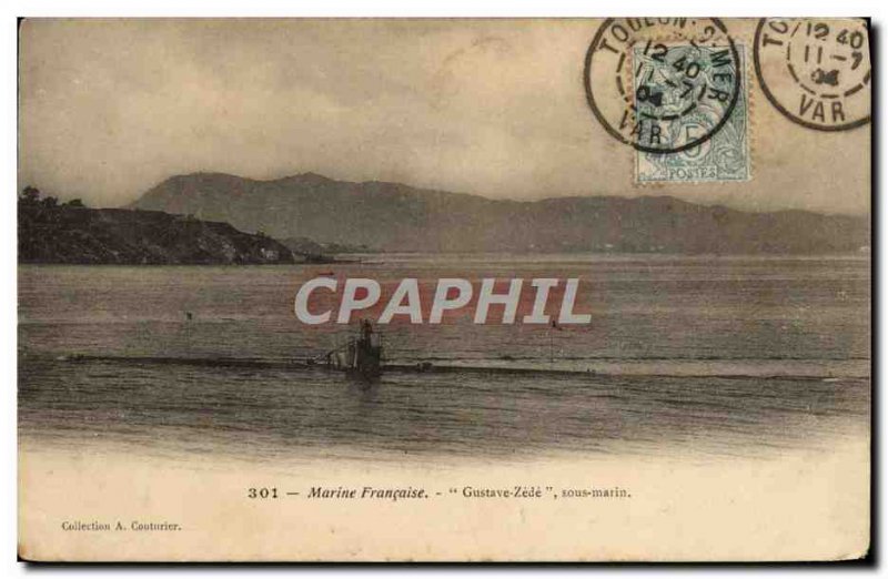 Old Postcard warship Gustave Zede Submarine