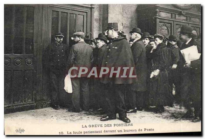 Old Postcard The strike by postal workers The crowd patiently in front of a p...