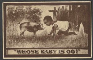 DATED 1911 PPC* PHILIPPINES LITTLE  BOY QUESTIONS BABY PIG WHOSE SEE INFO