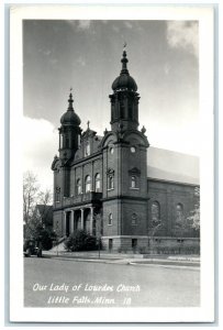 Little Falls Minnesota RPPC Photo Postcard Our Lady Lourdes Church Exterior 1940