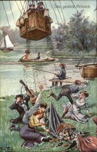 Arthur Thiele Hot Air Balloon Series 409 Das Gestorte Picknick c1910 Postcard