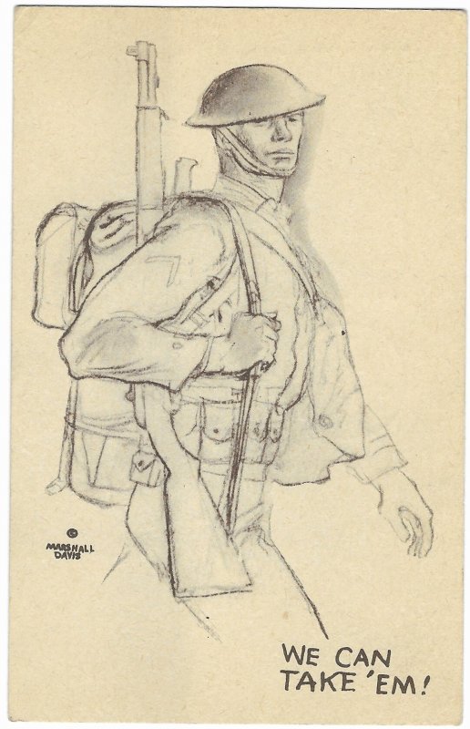 Vintage Marshall Davis Drawing of WW2 Soldier WE CAN Take'Em!