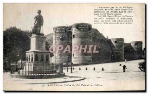 Old Postcard Statue of King Rene Angers and Le Chateau