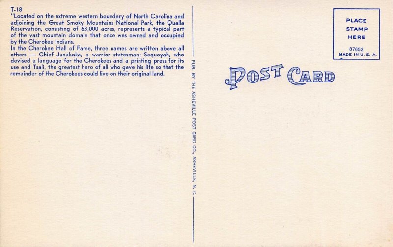 Cherokee Indian Basket Maker Great Smoky Mountains National Park linen postcard