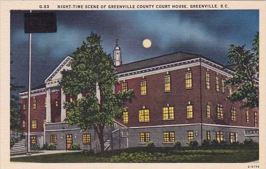 South Carlina Greenville Night Time Scene Of Greenville County Court House