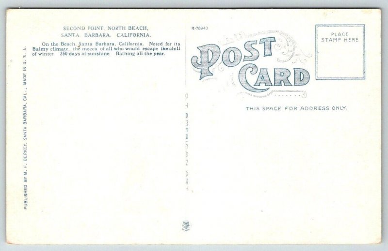 Vintage California Postcard - Second Point - North Beach - Santa Barbara
