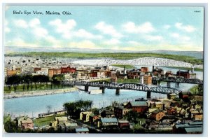Marietta Ohio OH Postcard Bird's Eye View Of Residence Section Bridges c1910's