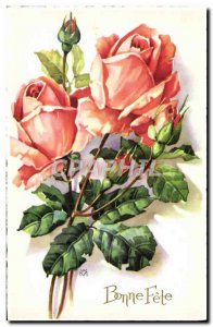 Old Postcard Bonne Fete Flowers