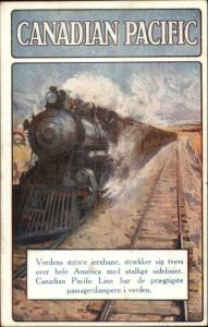 Canadian Pacific Line RR Train Danish Overprint Subtitle c1910 POstcard